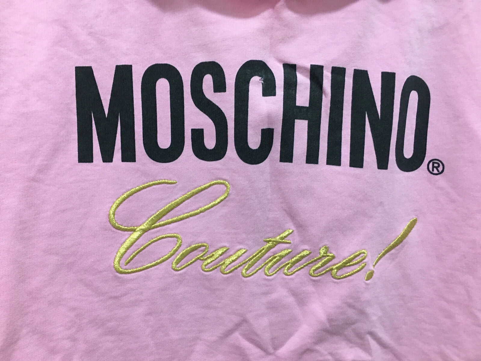 Felpa con cappuccio rosa tagliata per ragazze designer Moschino couture 6 anni ?