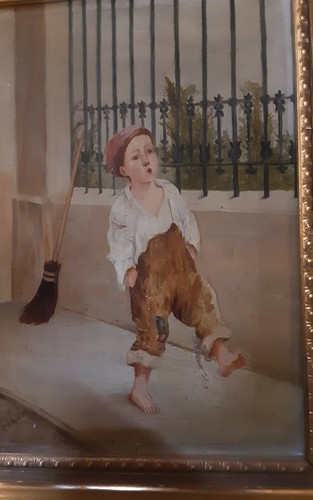 ÓLEO ANTIGUO SOBRE LIENZO DE UN ERIZO DE CALLE DE C W CAZATER EN MARCO ORIGINAL. - Imagen 2 de 9