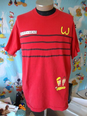 Vintage 90's Beavis and Butt-Head Burger World Uniform Red T Shirt