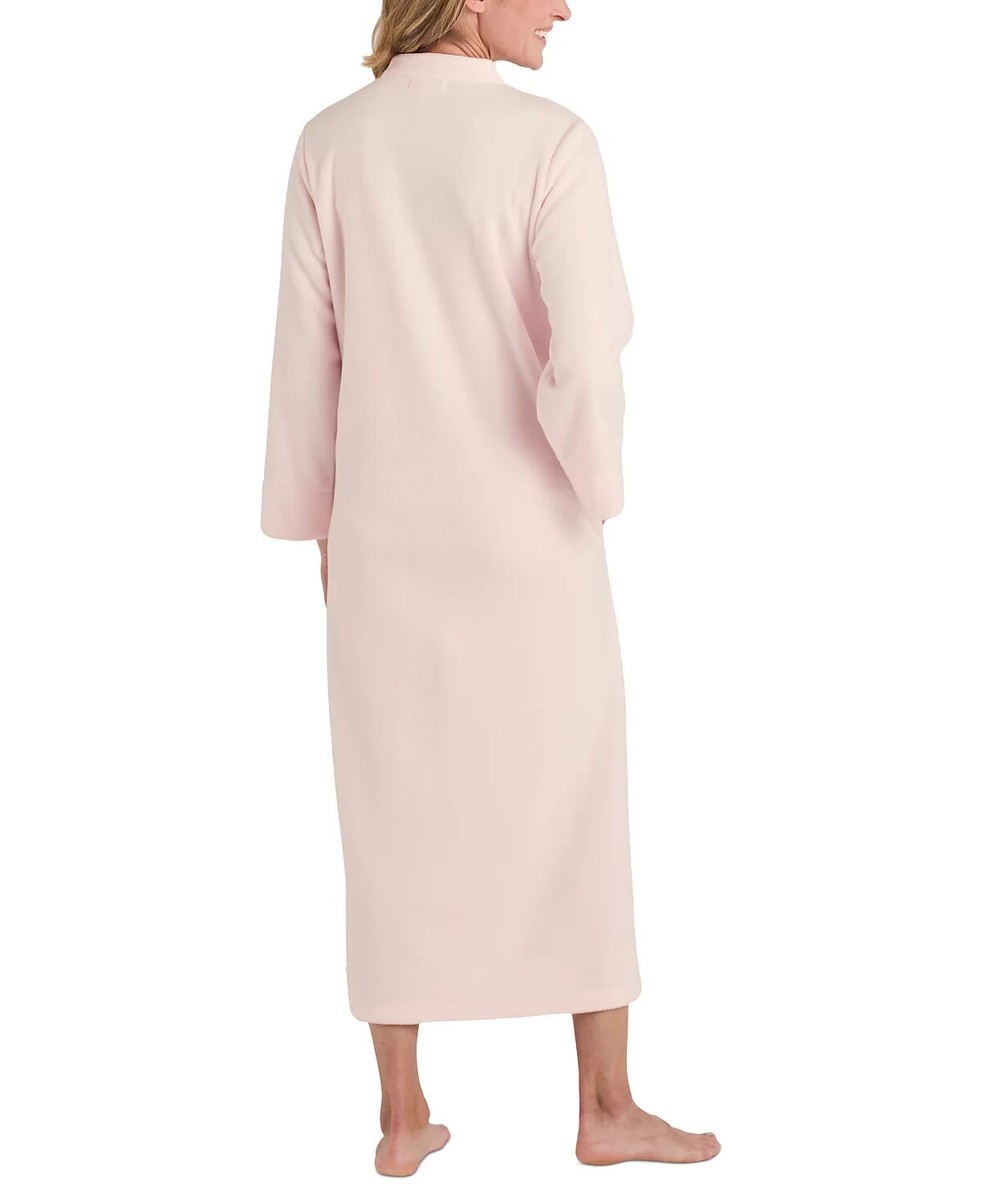 Miss Elaine Women's Zip-Front Long-Sleeve Fleece Robe, Peach, Medium