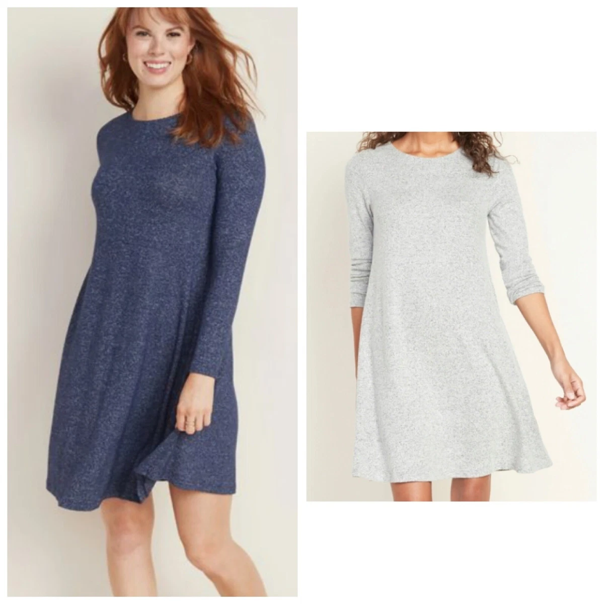 2 x Old Navy NWT Long Sleeve Plush Knit Swing Dress Blue u0026 Gray Medium M  NWT $70 | eBay