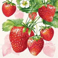 20 Servietten Strawberry Fruits Cream Erdbeeren FrüChte Garten Rot Creme 33X33Cm