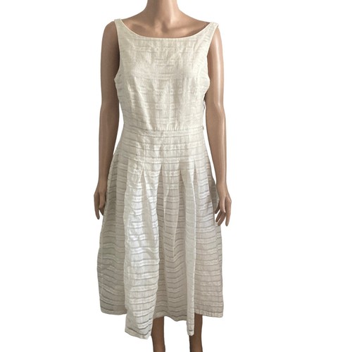 Tommy Hilfiger Swing Dress Womens 12 Off White Linen Blend Flowy Summer Spring - Picture 18 of 18