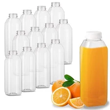 MT Products Empty Clear PET Plastic Juice Bottles with Caps 16 oz - Pack of 12