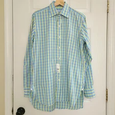 Drake's London Mens Shadow Check Button Up Shirt Size 15.5 - 39 Multicolor