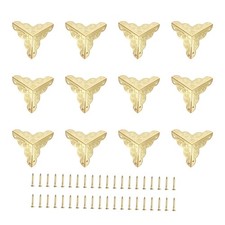 12Pcs Box Corner Protectors, 25mm Metal Vintage Edge Guard with Screws, Gold