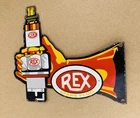 VINTAGE 12x10.5" REX SPARK PLUG OIL GAS PUMP STATION PORCELAIN GASOLINE SIGN