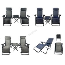BIRCHTREE Sun Recliner Set of 3 Foldable Chair&Table Patio Garden Beach Lounge