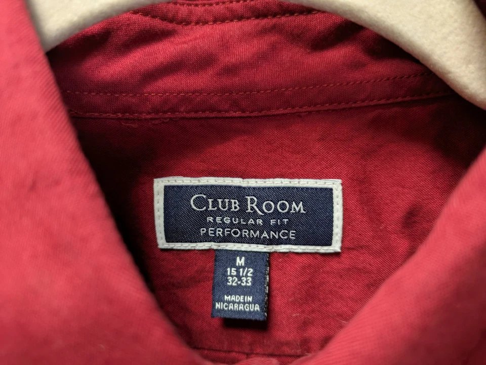 Club Room 男式中号红色缎面纽扣正装衬衫 — 第 2/4 张图片