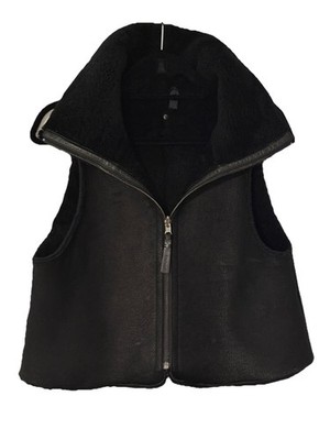 Mackage Short Vest Lambskin Fur Sheep Skin Dyed Black Shawl Collar Size: M NWOT