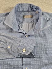 Canali Shirt Mens 17 43 Blue Button Up Long Sleeve Geometric Micro Diamond