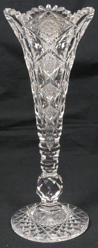 Falkenschliff Kristall Vase Königinnen Muster 12" Stern/Daumenabdruck Trefoil Antik 1890er