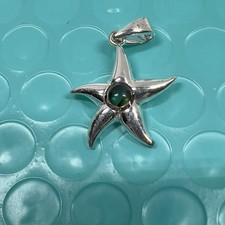 Starfish Pendant Silver Rhodium Plate with Blue Green Sea glass Belly Vtg SEE