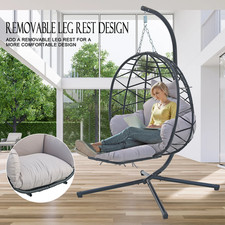 Hanging Egg Chair with Stand & Leg Rest Outdoor Swinging Rattan Chair Indoor