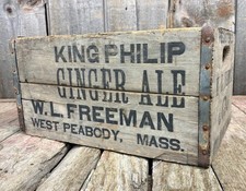 RARE Antique King Philip Ginger Ale Soda Wooden Advertising Box Crate W/ Indian