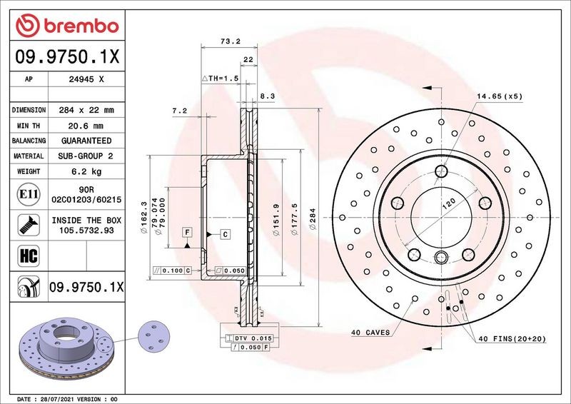 2x Front Brake Discs and Front Brake Pad Set Fits BMW 1 Series BREMBO - Image 14