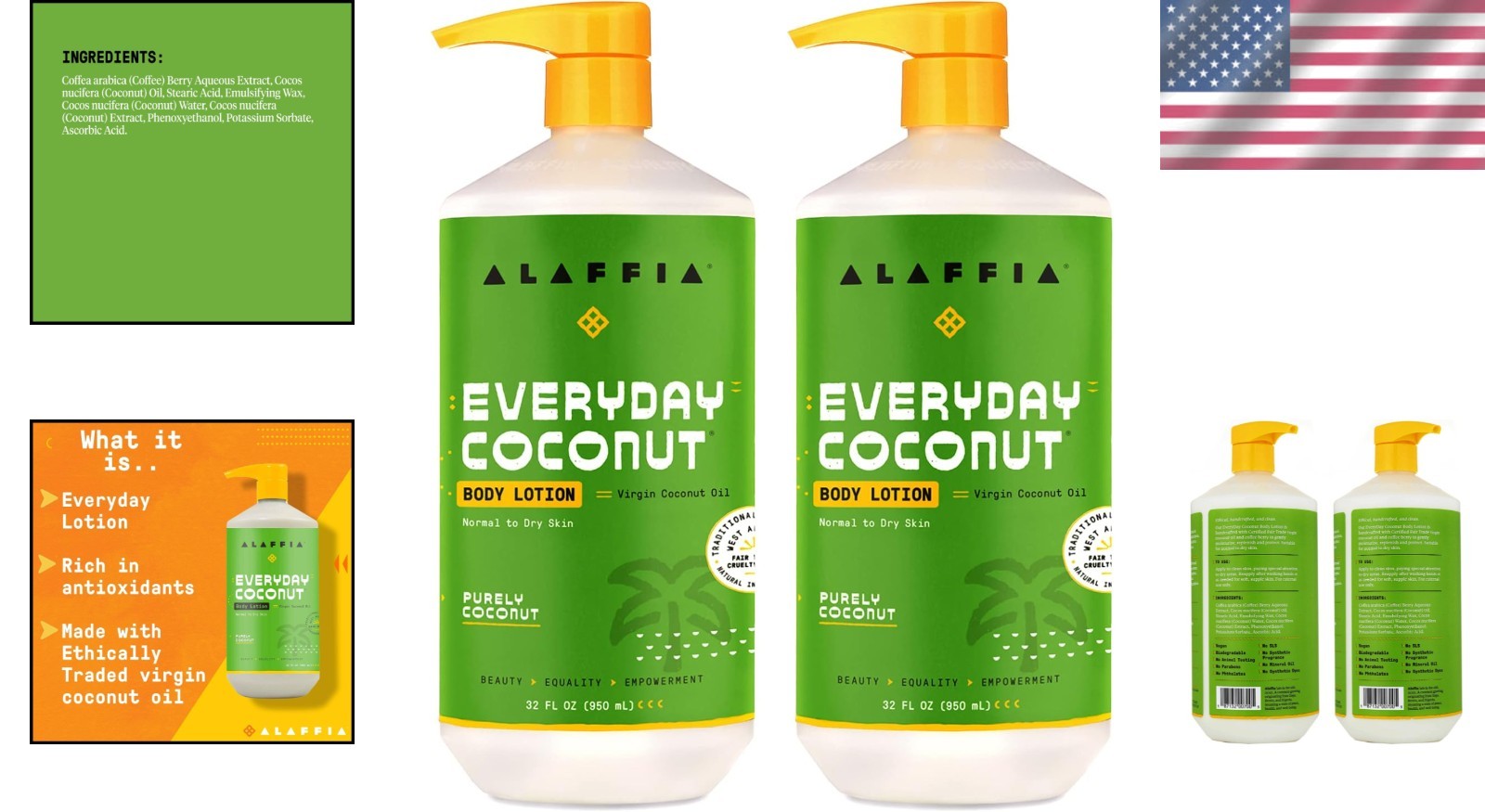 Luxurious Pure Coconut Body Lotion - Hydration & Sustainability (2 x 32 Fl Oz)