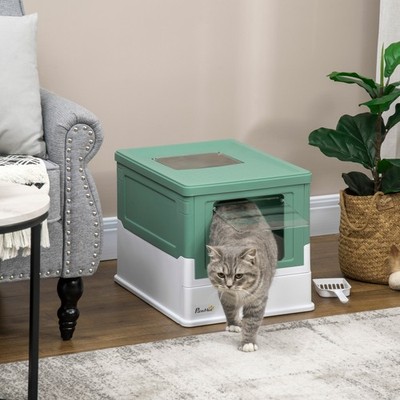 Katzentoilette mit Kapuze Katzentoilette Haustiertoilette mit Schaufel, Vordereingang - Grün