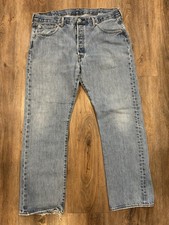 Vintage Levis 501 Jeans Fits 38x30 Button Fly Distressed Faded Denim Workwear