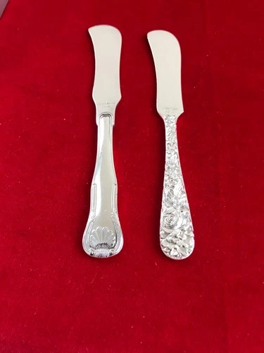 2   S. Kirk & Son ALL Sterling Silver Flat Butter Knives, total 66 grams