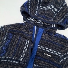 Columbia Boys Blue Grey Sherpa Fleece Hooded Full Zip Jacket XY2744 Size L