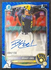 2025 Bowman Draft Brady Ebel Chrome Auto Blue Wave Refractor /150 1st Brewers