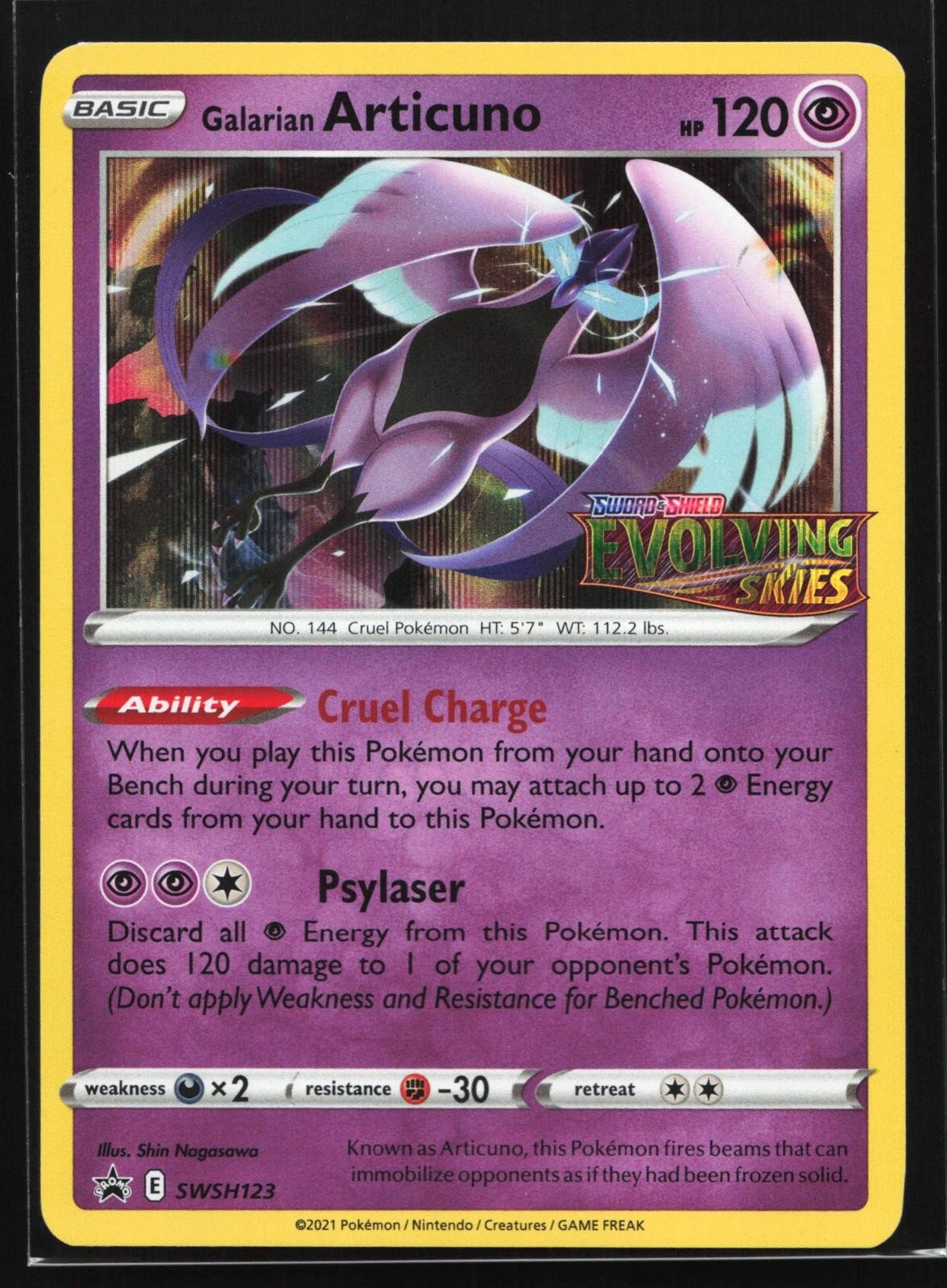 Galarian Articuno (Prerelease) SWSH123 Evolving Skies Black Star Promo Pokemon