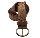 Lucky Brand Womens Sz L Brown Leather Belt Dusted Gold Embossed Boho