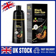 Black Hair Dye Shampoo 3 in 1 Herbal Grey Coverage for Men Women 500ml UK Stock