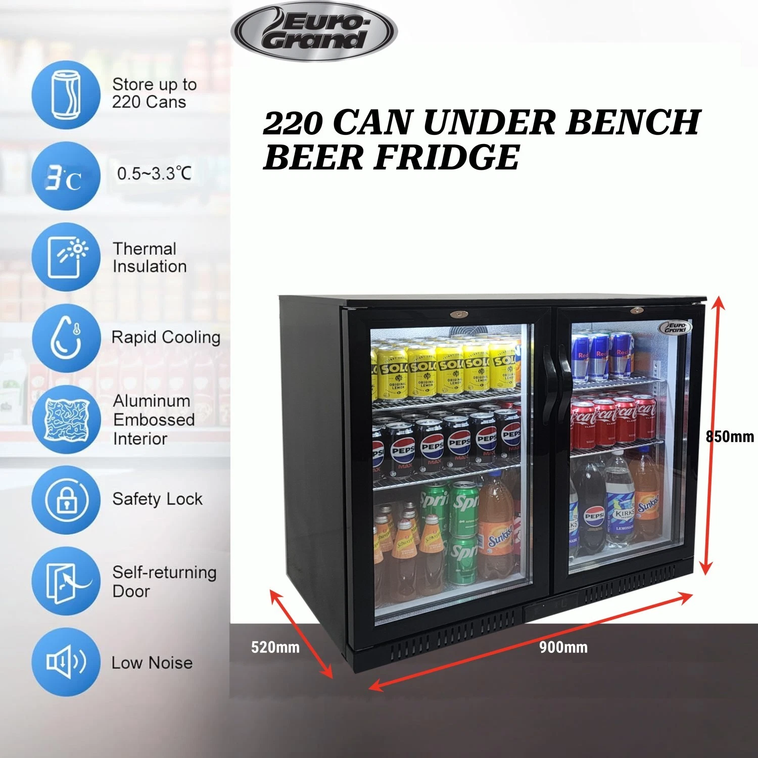 Euro Grand 198L Under Bench Beer Back Bar Fridge Mini Freezer Refrigerator - Picture 8 of 16