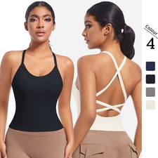 Women's Cross Back Workout Tank Tops with Bulit in Bra V Neck Yoga Pilates Tops