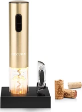 Automatic Electric Wine Opener with Foil Cutter - Rechargeable Champagne Gold