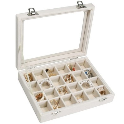 Vicoter Velvet Jewelry Box 24 Grid Ring Display 24 Grid, Beige