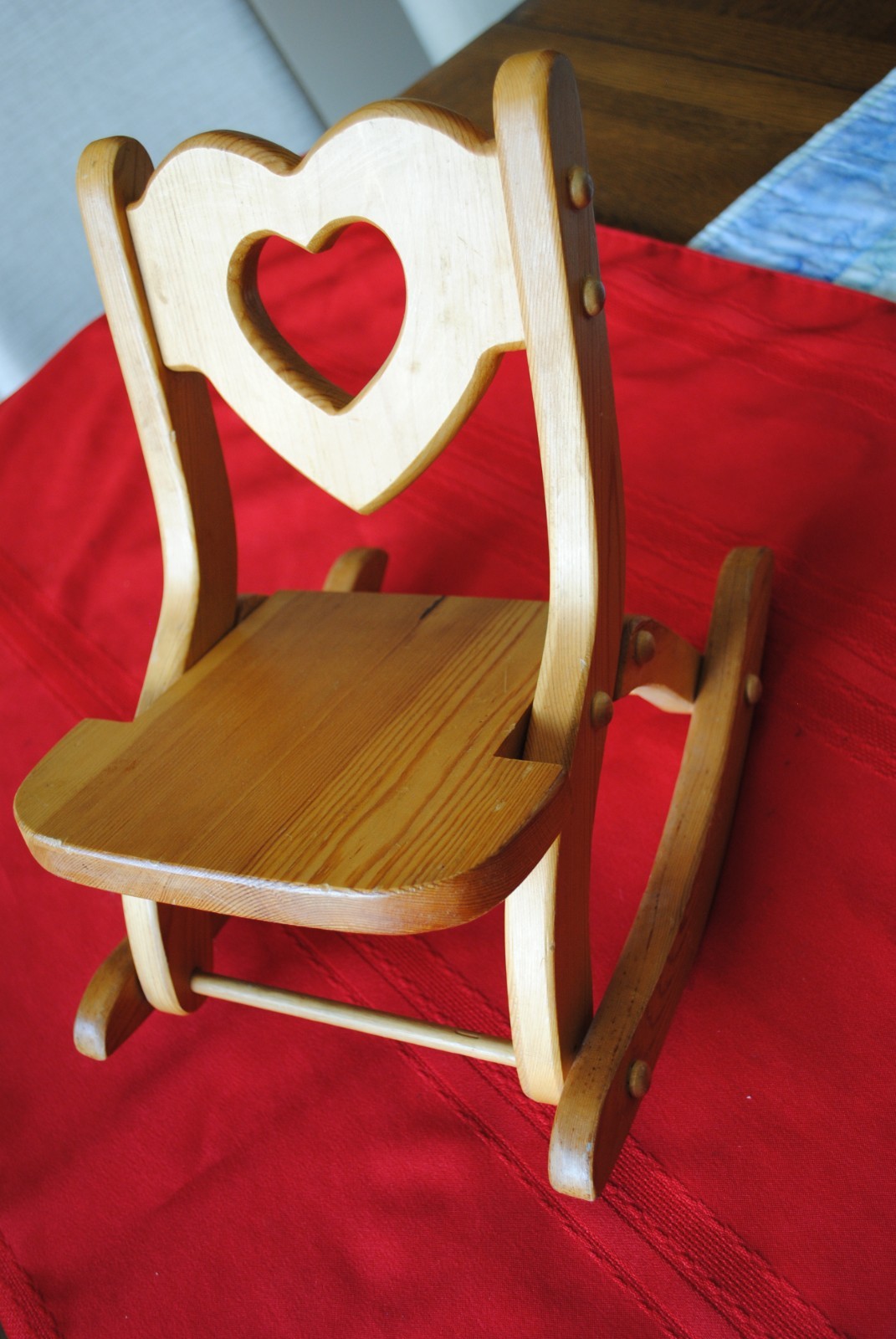 Vintage Handmade Baby Nursery Heart Folding Wooden Rocking Chair