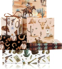 Cowboy Wrapping Paper, 6 Sheets Western Cowboy Wrapping Paper, 20 x 28 inch Per 