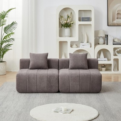 Chenille Modular Sectional Sofa with Pillows, Grey, 2-Seat