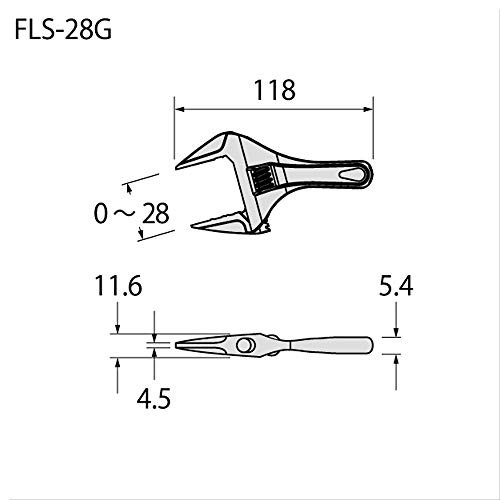 FUJIYA Light Short Adjustable Wrench 0~28mm Lightweight, Wide Opening FLS-28G-F