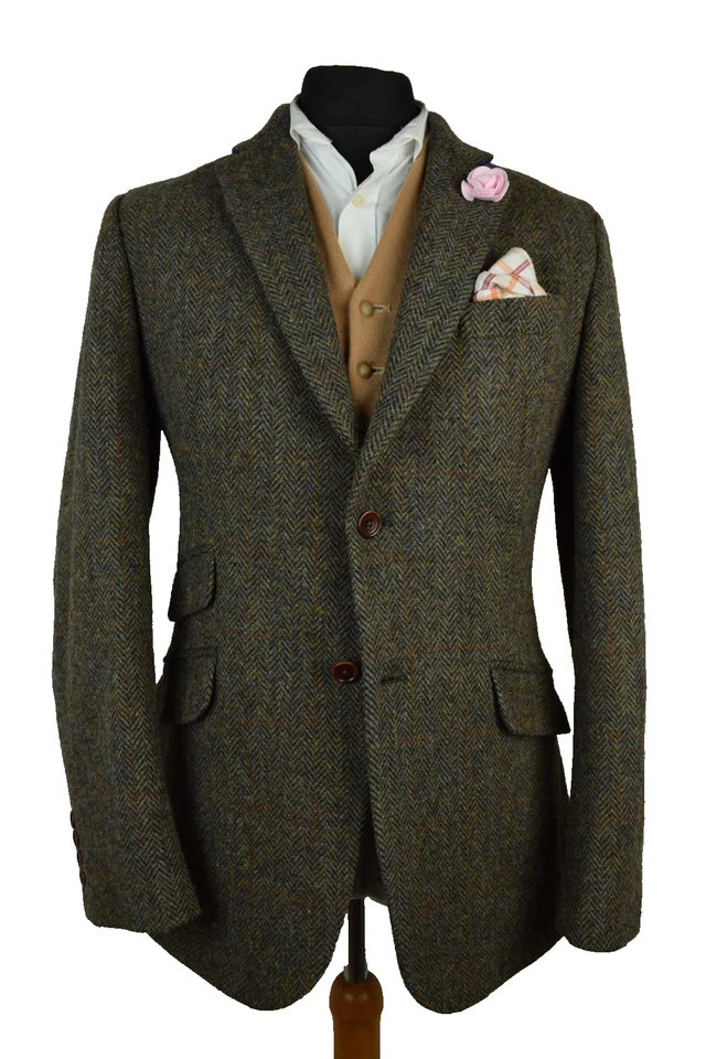 Harris Tweed CREW CLOTHING Tailored Country Green Checked Blazer Jacket 42R #46 - Image 2 of 4