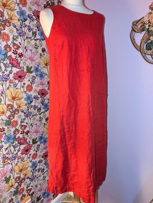 Seasalt Cornwall Sketch Pad 100% Linen Midi Dress Pocket Oversized Size 10 Red