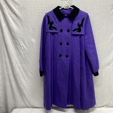 Vtg Wool Blend Purple Coat Whimsigoth Size 14 USA Union Made Black Velour Trim
