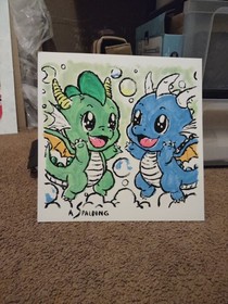 Alex Spalding Bubble Bobble Acrylic Painting Dragons Paper 12x12 OOAK NES PoMo
