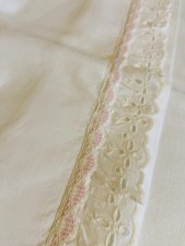 White Pink Pure Cotton Pillowcase Broderie Anglaise Edging Embroidery 27x18&rdquo;