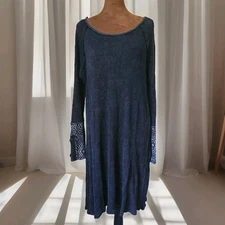 Able Dress Stone Wash Thermal Waffle Knit Dark Bohemian Casual Size M Midi