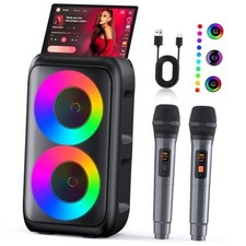 Karaoke Machine, Portable Bluetooth Speaker with 2 Wireless Karaoke Black