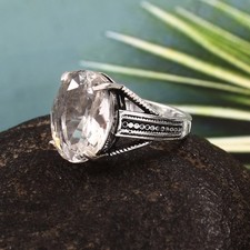 925 Sterling Silver Rose Cut White Topaz Gemstone Jewelry Ring All size US 