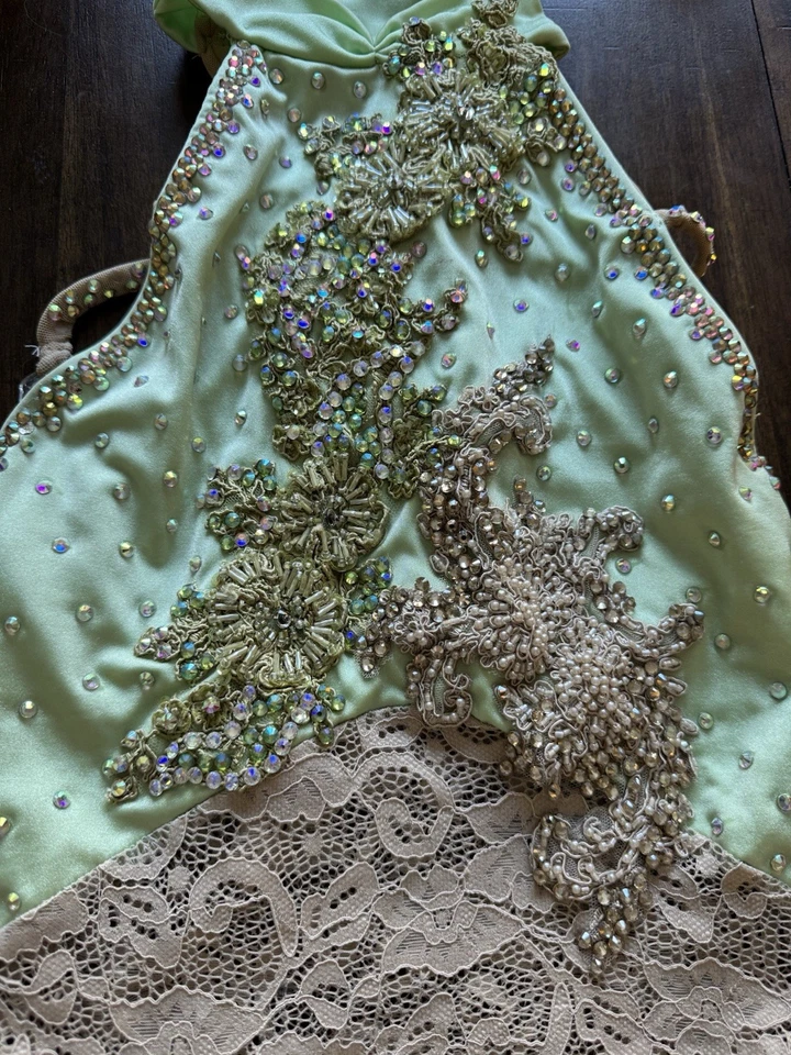 Disfraz de Baile Lírico Desnudo Lentejuelas Verde Claro Diamantes de Imitación Para Mujer Talla Pequeña” Foto 2 de 4