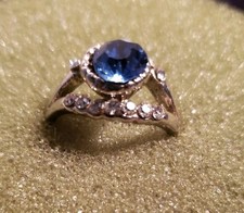 Silvertone Blue CZ Rhinestone Ring with 14 Clear CZ Stones Size 12 New