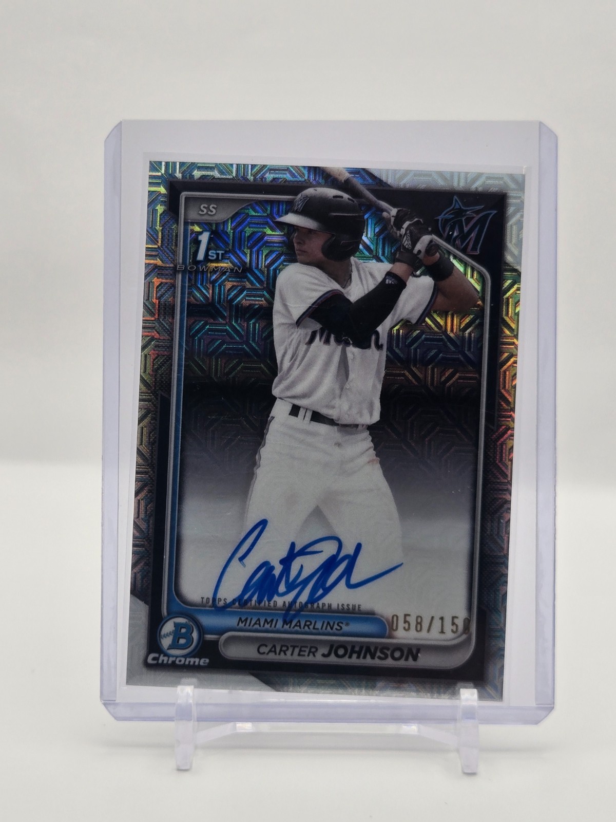 Carter Johnson 2024 Bowman Draft 1st HTA Chrome Auto 58/150 #CPA-CJ, Marlins