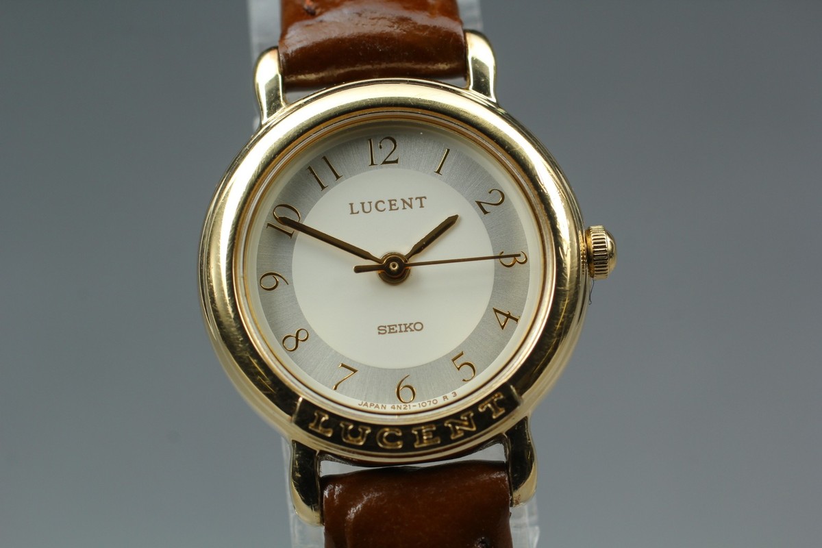Vintage 1991 N MINT Seiko Lucent 4N21-0360 Gold Round Quartz