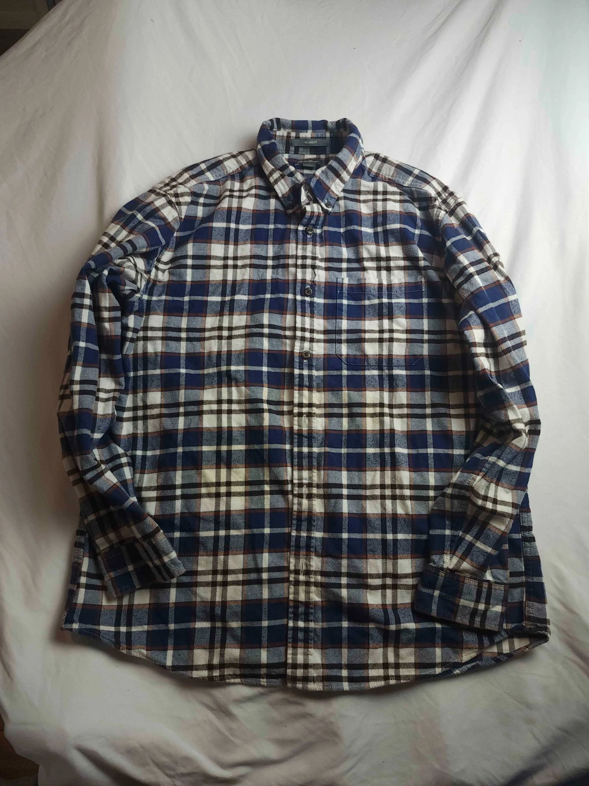 LL Bean Shirt Mens Large Blue Plaid Flannel Button Up Long Sleeve Casual Outdoor
